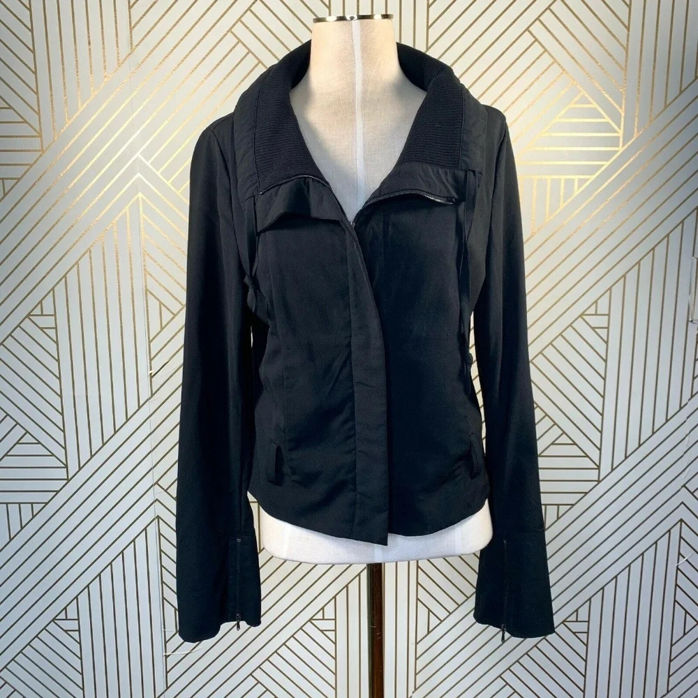 Annette Gortz Jacket‎ Coat Zip Front Funnel Neck Moto Black Size 36 US XS 4 6
